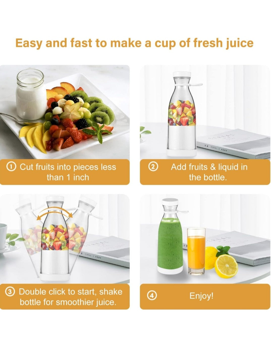 420ml Smoothie Blender Cup Electric Juicer Portable Juicer Cup USB Rechargeable